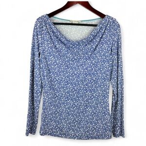 Boden Women’s Navy Floral Daisy Drape Neck Long Sleeve Top Blouse Boho Stretch 6